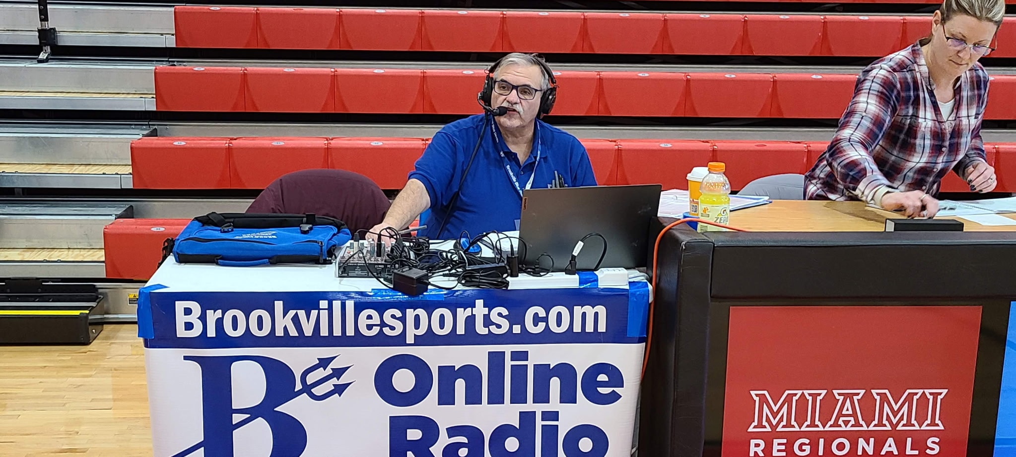 Bill Idle's broadcast setup — ready for another night of Blue Devil coverage.