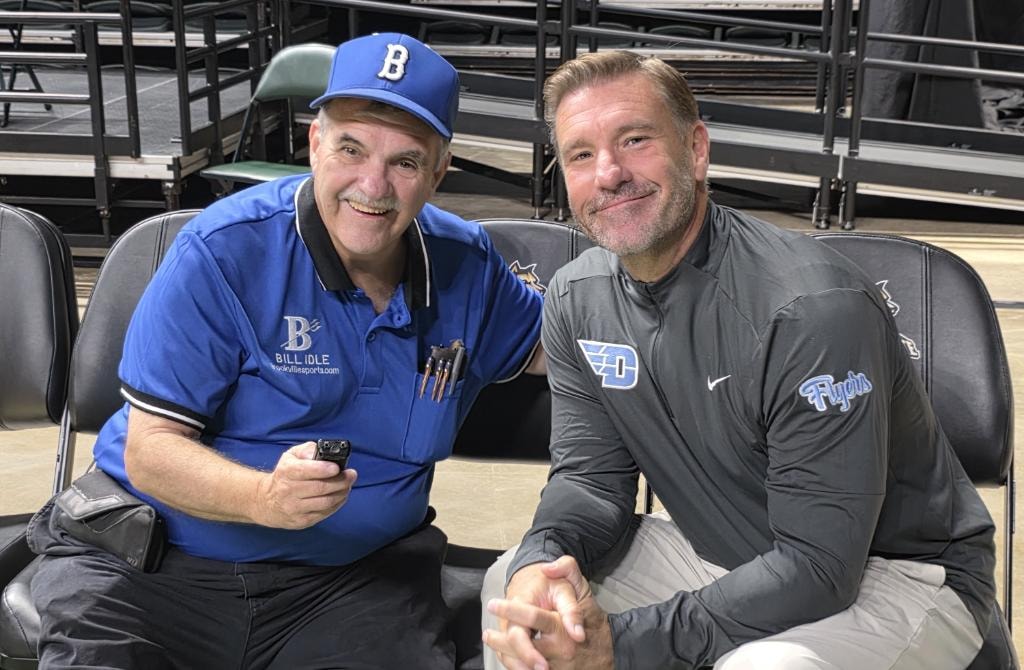 Bill Idle interviewing UD Volleyball Coach Tim Horsmon